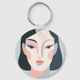 Porte-clés Portrait de femme géométrique abstrait minimaliste