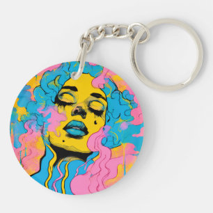 Porte-clés Portrait de femme psychédélique coloré Impression