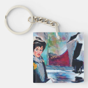 Porte-clés Portrait de femme vintage avec Arrière - plan Abst