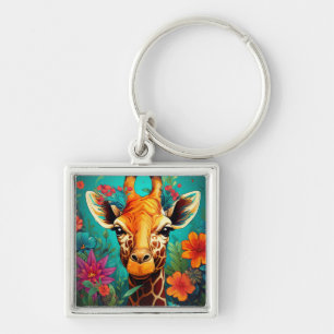 Porte-clés Portrait de la Giraffe florale-9319