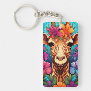 Porte-clés Portrait de la Giraffe florale-9321