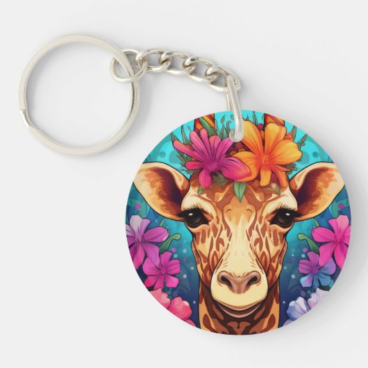 Porte-clés Portrait de la Giraffe florale-9321 (Devant)