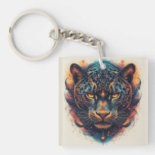 Porte-clés Portrait de léopard cosmique avec effet mystique