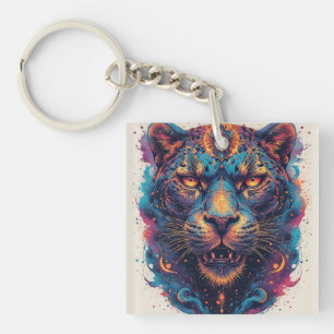 Porte-clés Portrait de léopard cosmique avec effet mystique