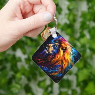 Porte-clés Portrait de lion abstrait de faune cosmique