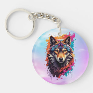 Porte-clés Portrait de loup coloré Art animalier abstrait-876