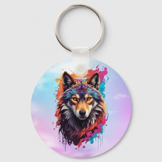 Porte-clés Portrait de loup coloré Art animalier abstrait-876 (Recto)