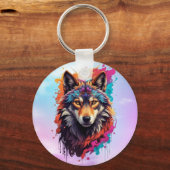 Porte-clés Portrait de loup coloré Art animalier abstrait-876 (Verso)