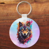 Porte-clés Portrait de loup coloré Art animalier abstrait-876 (Recto)