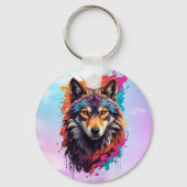 Porte-clés Portrait de loup coloré Art animalier abstrait-876 (Verso)