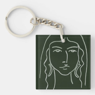 Porte-clés Portrait de malachite avec de longs cheveux
