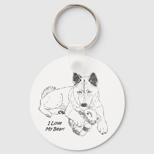 Porte-clés portrait de mignonne akita avec chien ours en pelu (Recto)