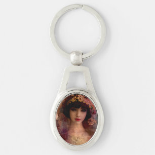 Porte-clés Portrait de style vintage de belle femme en rose