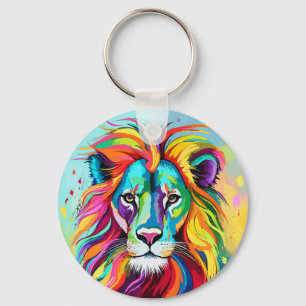Porte-clés Portrait de tête de lion coloré