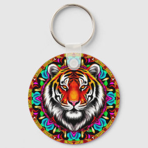 Porte-clés Portrait de tigre avec motif de mandala