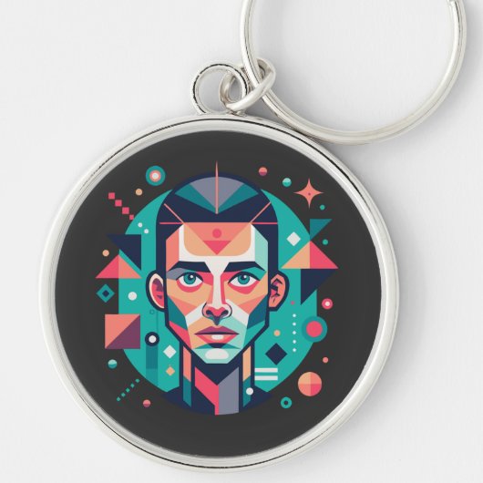 Porte-clés Portrait de visage géométrique (Devant)