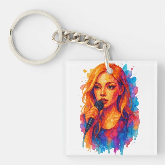 Porte-clés Portrait d'encre d'alcool d'une jeune chanteuse (Devant)