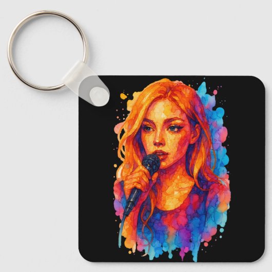 Porte-clés Portrait d'encre d'alcool d'une jeune chanteuse (Recto)