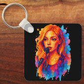 Porte-clés Portrait d'encre d'alcool d'une jeune chanteuse (Recto)