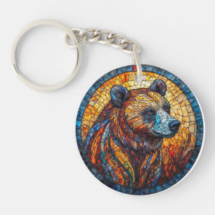 Porte-clés Portrait d'ours coloré dans un art de vitrail