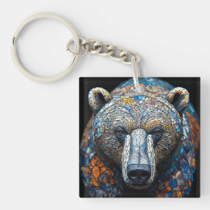 Porte-clés Portrait d'ours coloré dans un art de vitrail