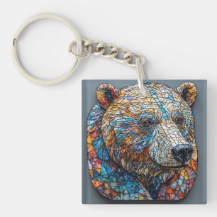 Porte-clés Portrait d'ours grizzly dans un vitrail