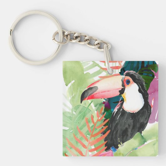 Porte-clés Portrait du Toucan avec Feuilles tropicaux (Devant)
