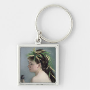 Porte-clés Portrait d'une fille tenant un moineau