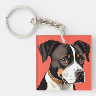 Porte-clés Portrait élégant d'un chien noir et blanc