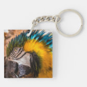 Porte-clés Portrait en macao bleu et jaune (Dos)