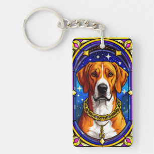Porte-clés Portrait en vitrail d'un chien avec chaîne en or