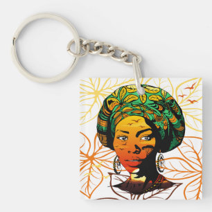 Porte-clés Portrait féminin africain avec coucher de soleil