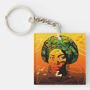 Porte-clés Portrait féminin africain avec coucher de soleil