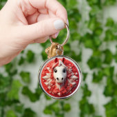 Porte-clés Portrait géométrique de cheval en rouge et blanc v (Main)