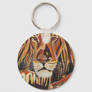 Porte-clés Portrait Lion En Style Art Géométrique