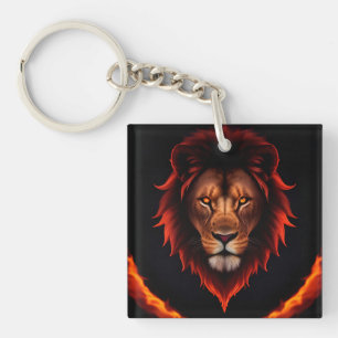 Porte-clés Portrait Majestueux du Lion Fougueux aux Yeux Bril