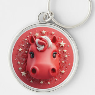 Porte-clés Portrait Mignon de Cheval en Rouge et Blanc Vibran