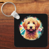 Porte-clés Portrait mignon Goldendoodle Chien sur Doodle Doré (Recto)