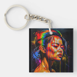 Porte-clés Portrait Neon Vibrant - Art Expressionniste Abstra
