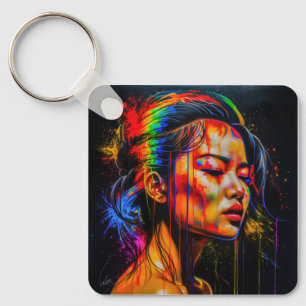 Porte-clés Portrait Neon Vibrant - Art Expressionniste Abstra