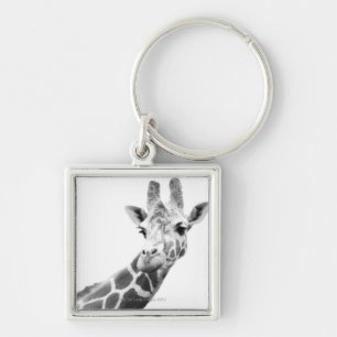 Porte-clés Portrait noir et blanc d'une girafe