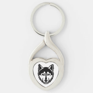 Porte-clés Portrait noir et blanc Husky Lino Coupe