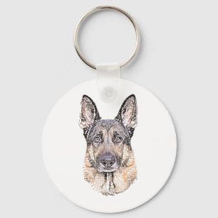 Porte-clés Portrait of a German Shepherd Dog Sketched Art