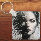 Porte-clés Portrait pixelisé noir et blanc (Recto)