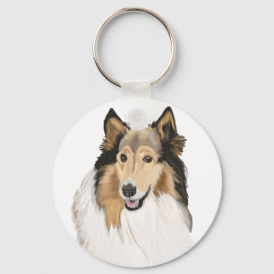 Porte-clés Portrait rond Collie double face