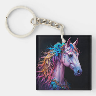 Porte-clés Portrait stylisé d'un cheval à la crinière fluide
