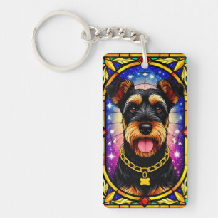 Porte-clés Portrait vibrant de chien en verre coloré