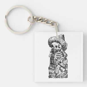 Porte-clés Posada Calavera avec Moustache et Tequila