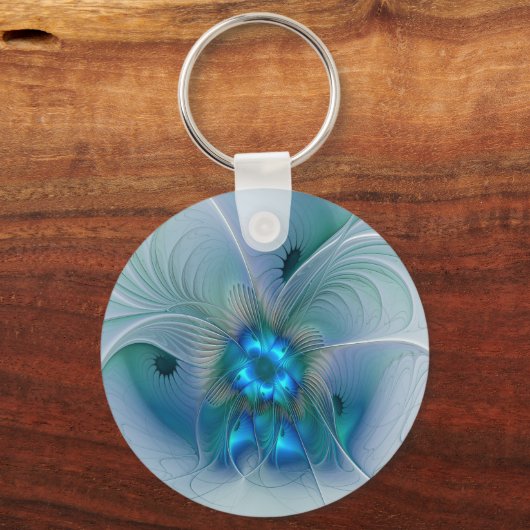 Porte-clés Position, Abstrait bleu turquoise fractal (Recto)