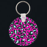 Porte-clés Poster de animal de Cheetah Leopard rose moderne<br><div class="desc">Toujours tendance rose chaud couleur solide. Safari sauvage et poster de animal de jungle. Chic et moderne,  chic petit guépard,  léopard poster de animal en couleur blanche et pastel menthe et rose. Petit poster de animal léopard de guépard.</div>